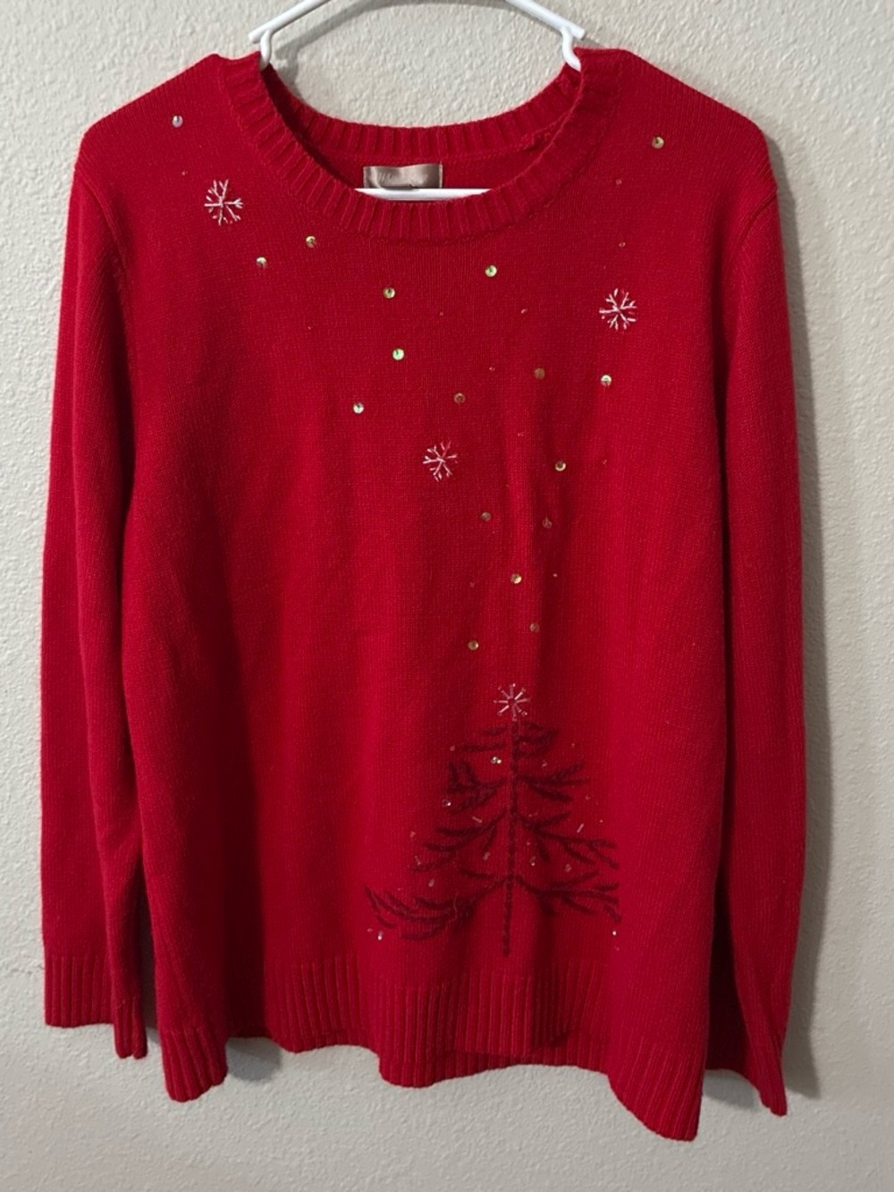 White Stag White Stag Red Crewneck Sweater with Sequin Snowflake & Tree
